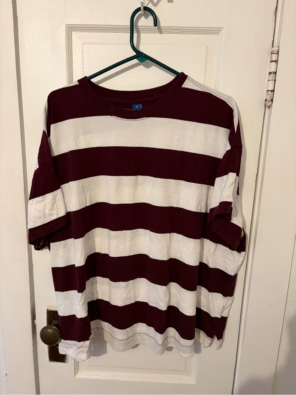 Old Navy Wide Striped Tee — Burgundy and White